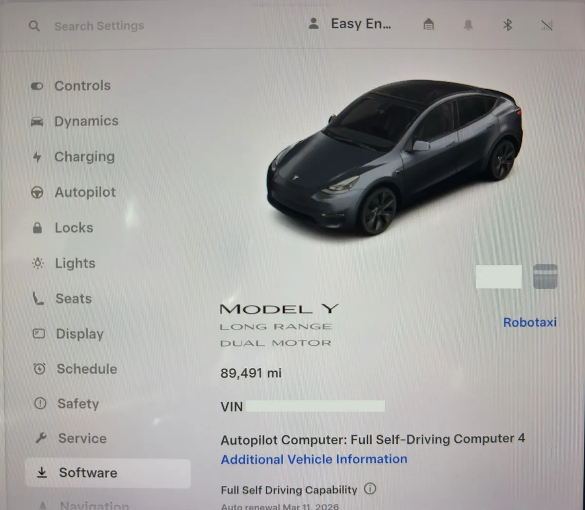 HW4 software screen showing AI4 Computer